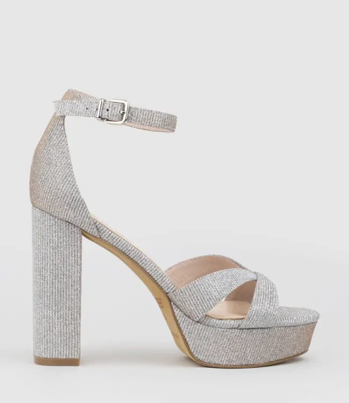 SLOANE110 Platform Sandal in Silver Ritz sold by Edward Meller