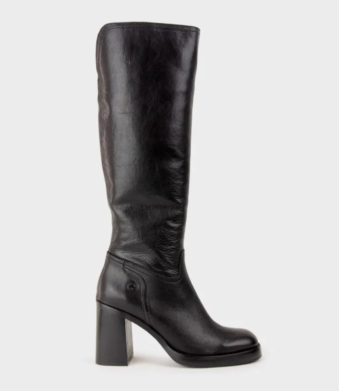 VEIL Block Heel Knee High Boot in Black sold by Edward Meller