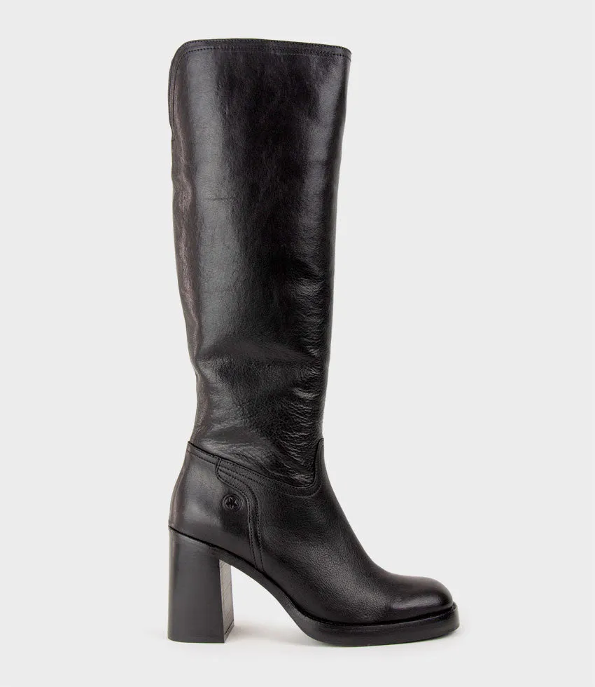 VEIL Block Heel Knee High Boot in Black sold by Edward Meller