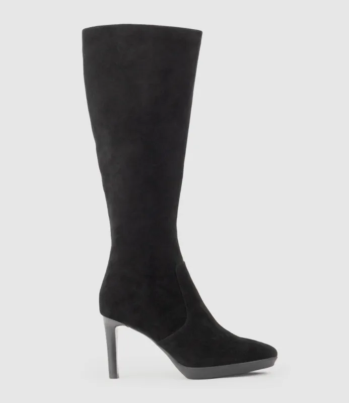 VESPIA85 Platform Knee High Boot in Black Suede sold by Edward Meller