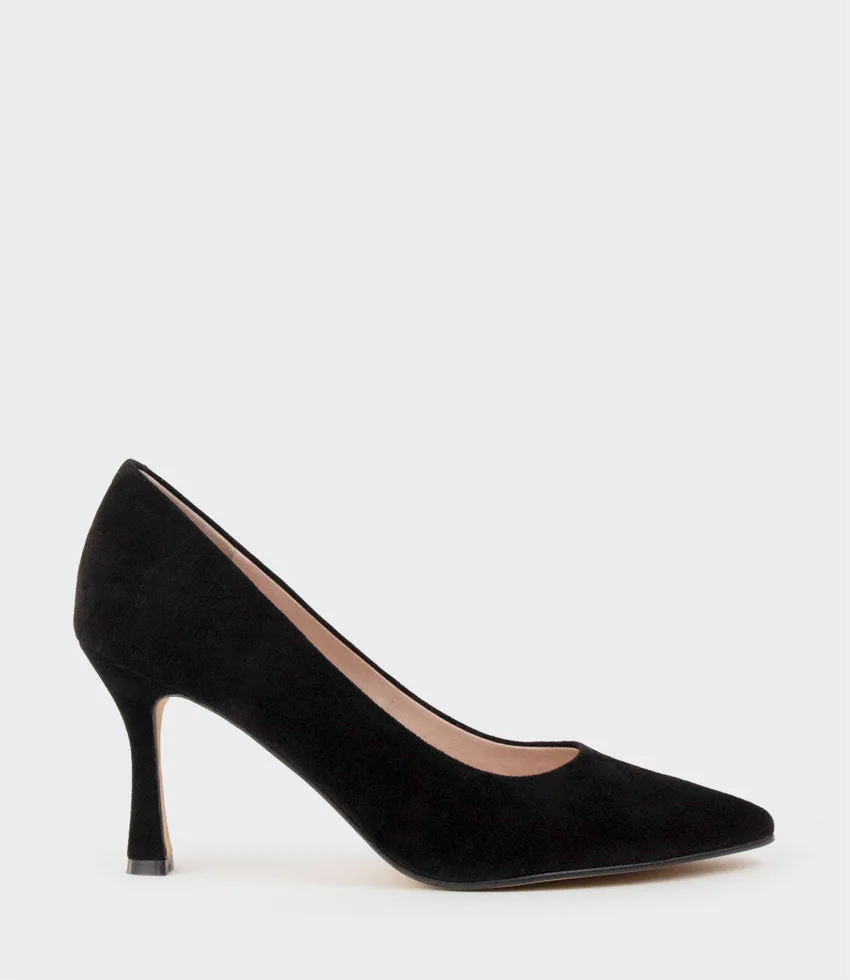 AMOS85 Pump with Louis Heel in Black Suede sold by Edward Meller