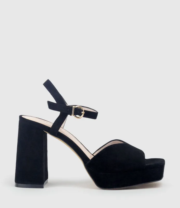 RHIANA95 V Throat Platform Sandal in Black Suede sold by Edward Meller