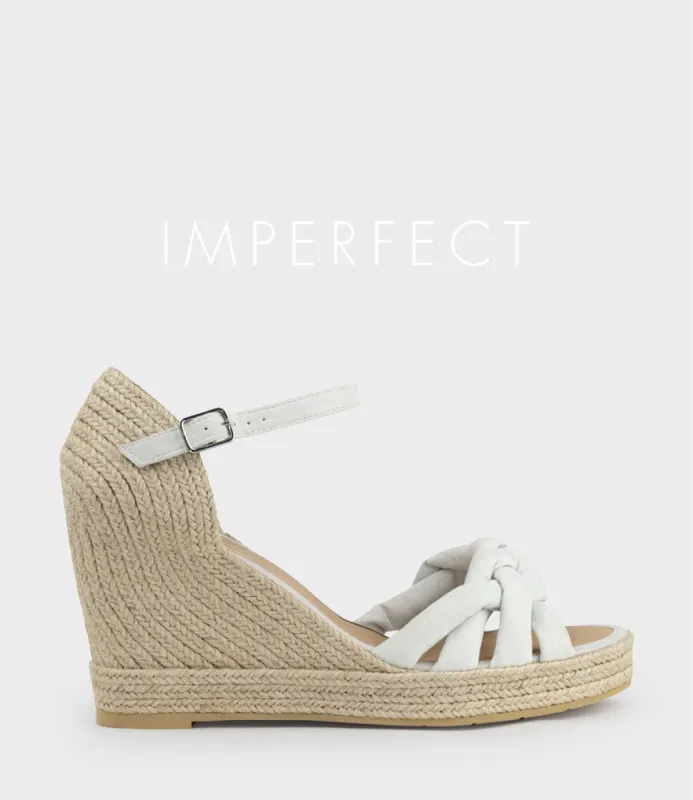 MEENA Braided Front Strap Espadrille in Offwhite Suede sold by Edward Meller