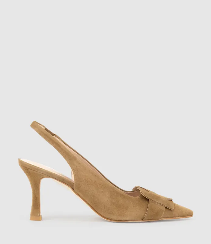 DAPHNE70 Slingback Pump in Tan Suede sold by Edward Meller