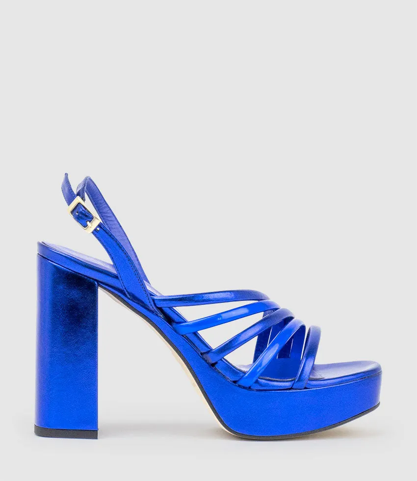 RINWA100 Asymmetrical Platform Sandal in Blue sold by Edward Meller