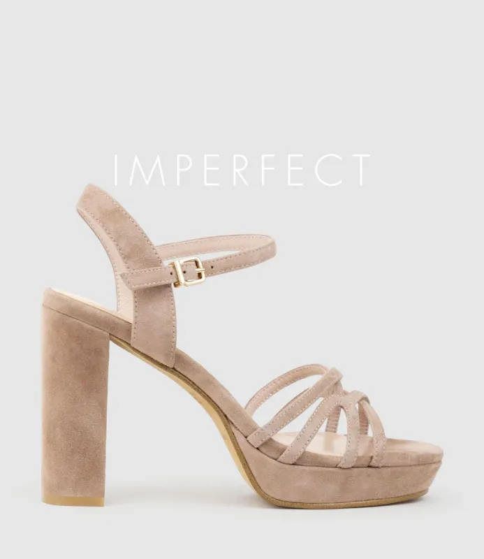 RIA100 Strappy Platform Sandal in Nude Suede sold by Edward Meller