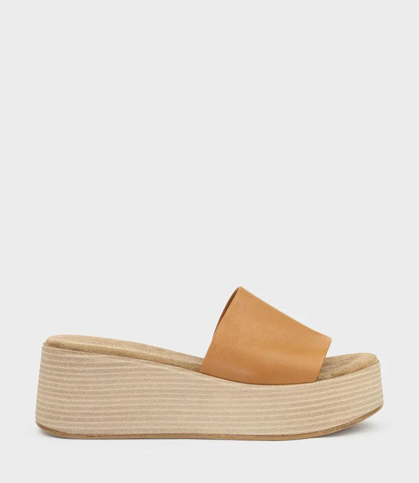 LEVON Slide on Wedge in Tan sold by Edward Meller