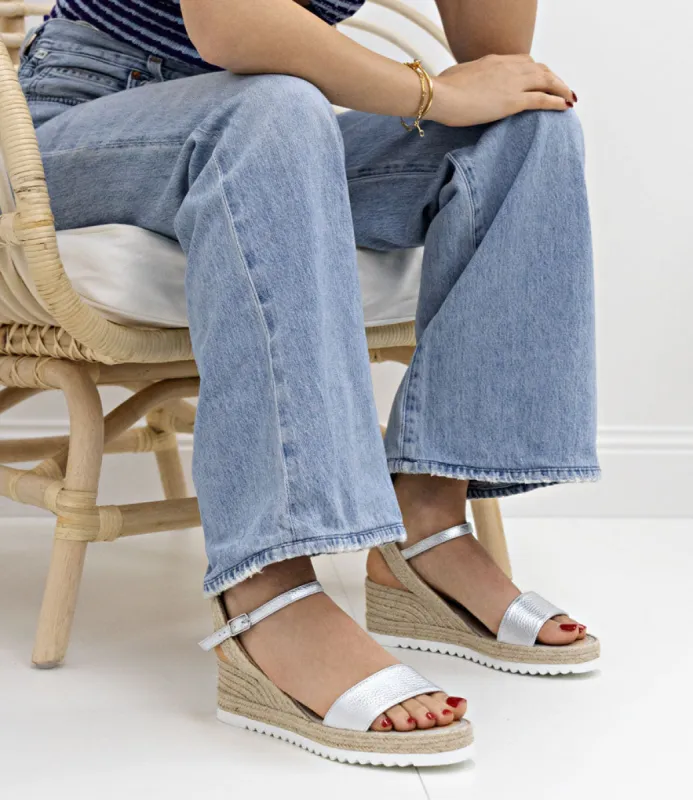 MYLO Single Strap Espadrille in Silver sold by Edward Meller