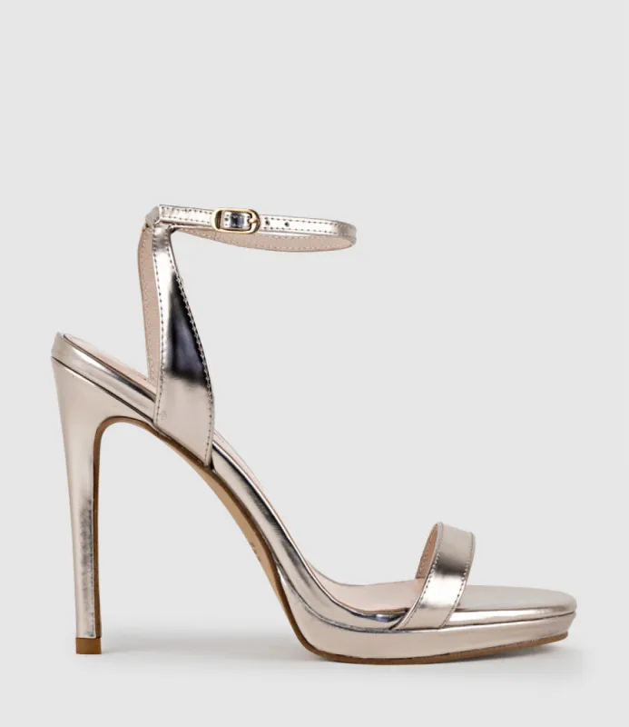 WHISPER110 Single Strap Platform Sandal in Rosegold High Shine sold by Edward Meller