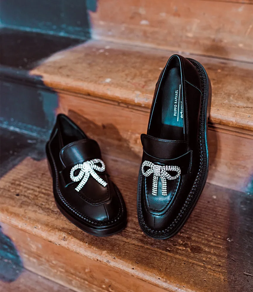 GAEL Moccasin with Crystal Bow in Black sold by Edward Meller product image thumbnail 2