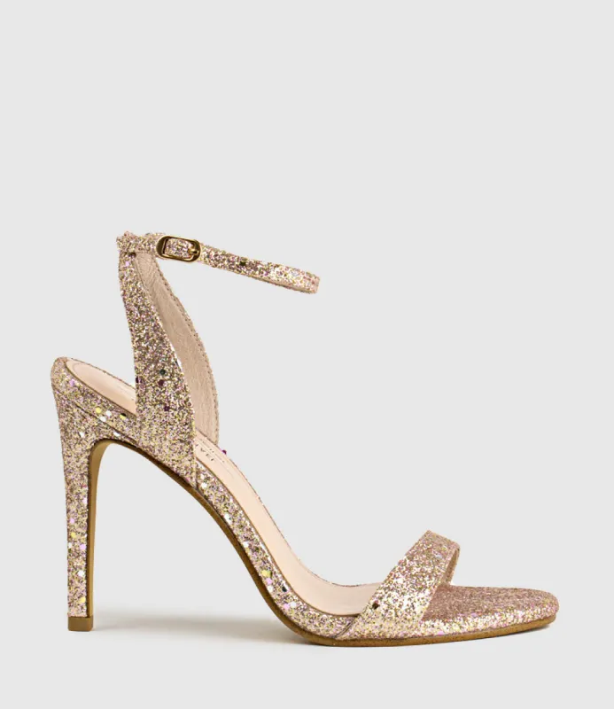 WISP100 Single Strap Sandal in Rosegold Sparkle sold by Edward Meller