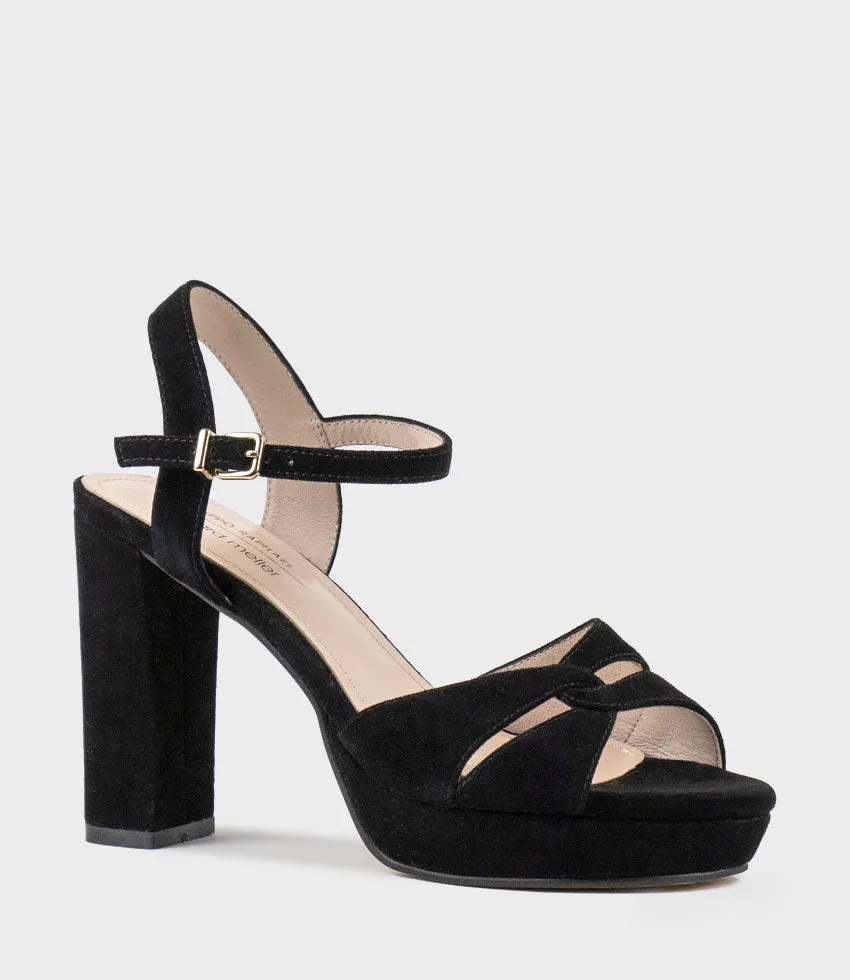 REGENT100 Interlocked Detail Platform Sandal in Black Suede sold by Edward Meller product image thumbnail 3