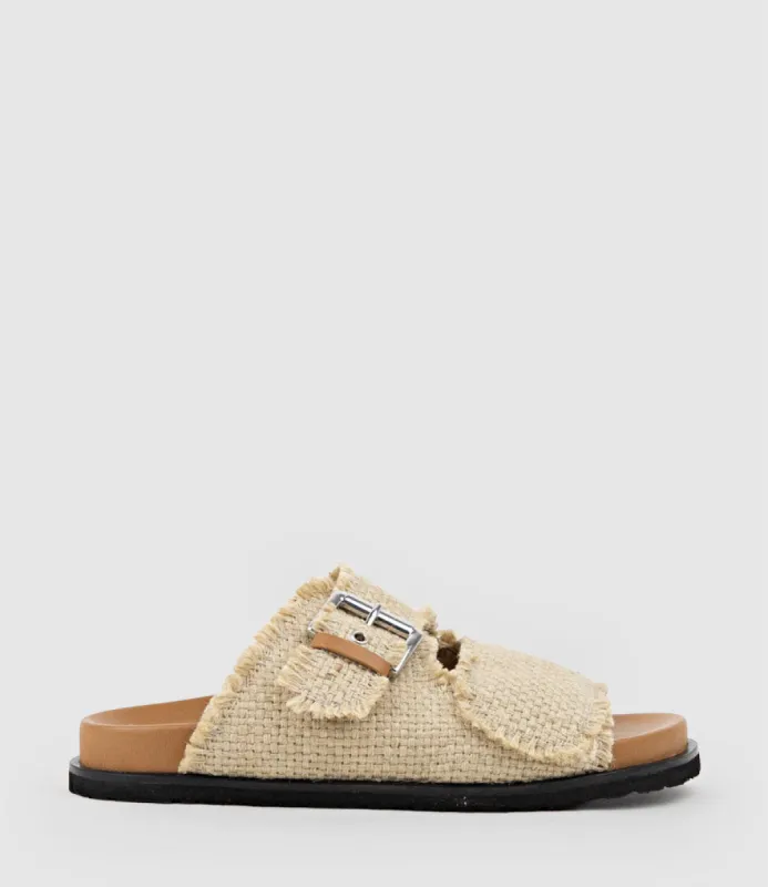 KOBE Woven Slide on Footbed in Tan sold by Edward Meller