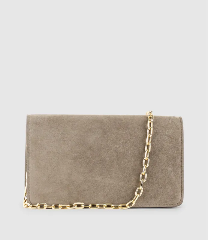 NYX Evening Bag in Latte Suede sold by Edward Meller