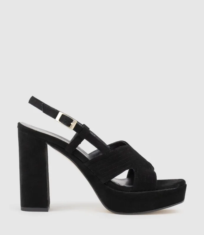 RASTINE115 Open Toe Platform Sandal in Black Suede sold by Edward Meller