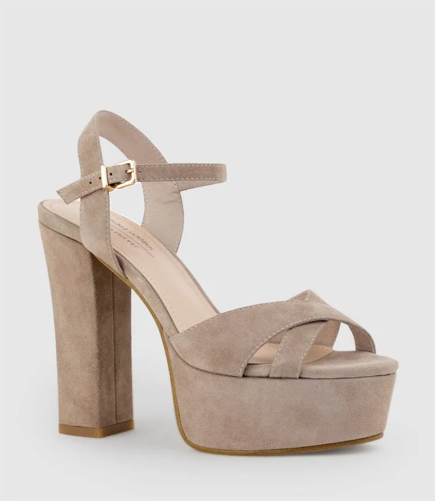 RAMONA125 Inverted Crossover Platform Sandal in Nude Suede sold by Edward Meller product image thumbnail 2