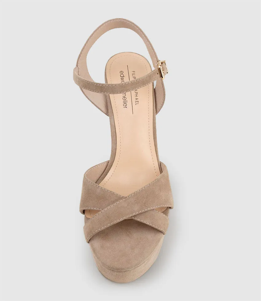 RAMONA125 Inverted Crossover Platform Sandal in Nude Suede sold by Edward Meller product image thumbnail 4