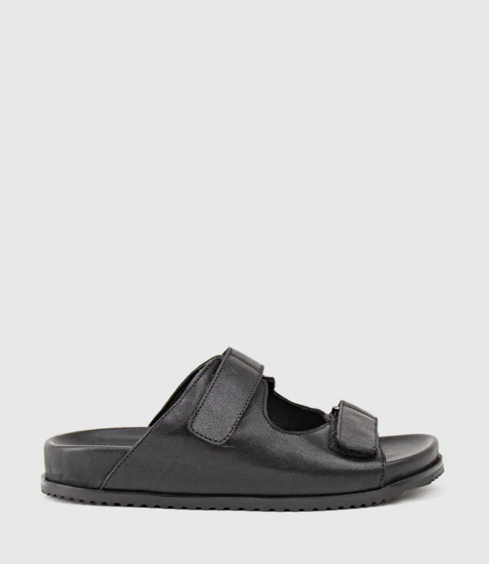 KYLO Two Strap Slide on Footbed in Black sold by Edward Meller