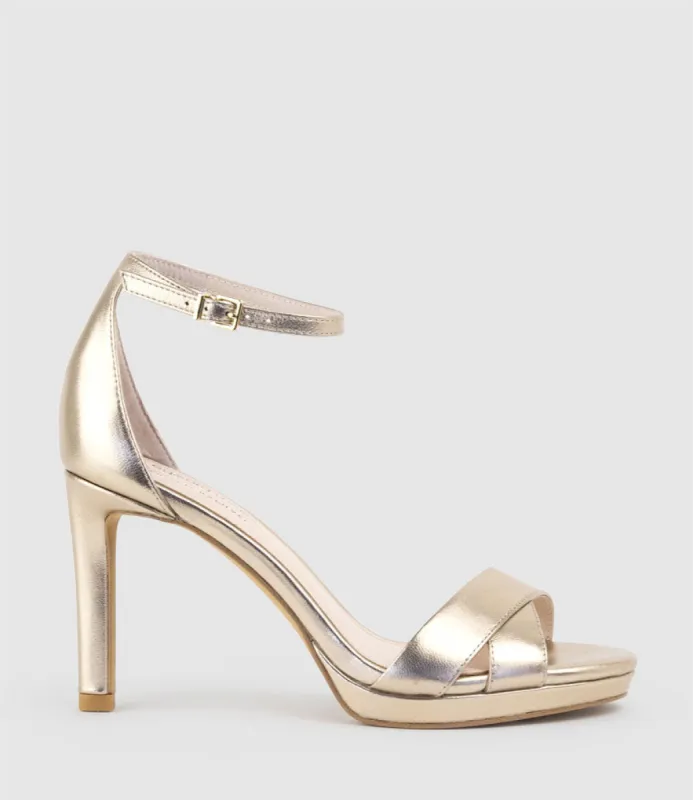 SANTO90 Asymmetrical Platform Sandal in Rosegold sold by Edward Meller