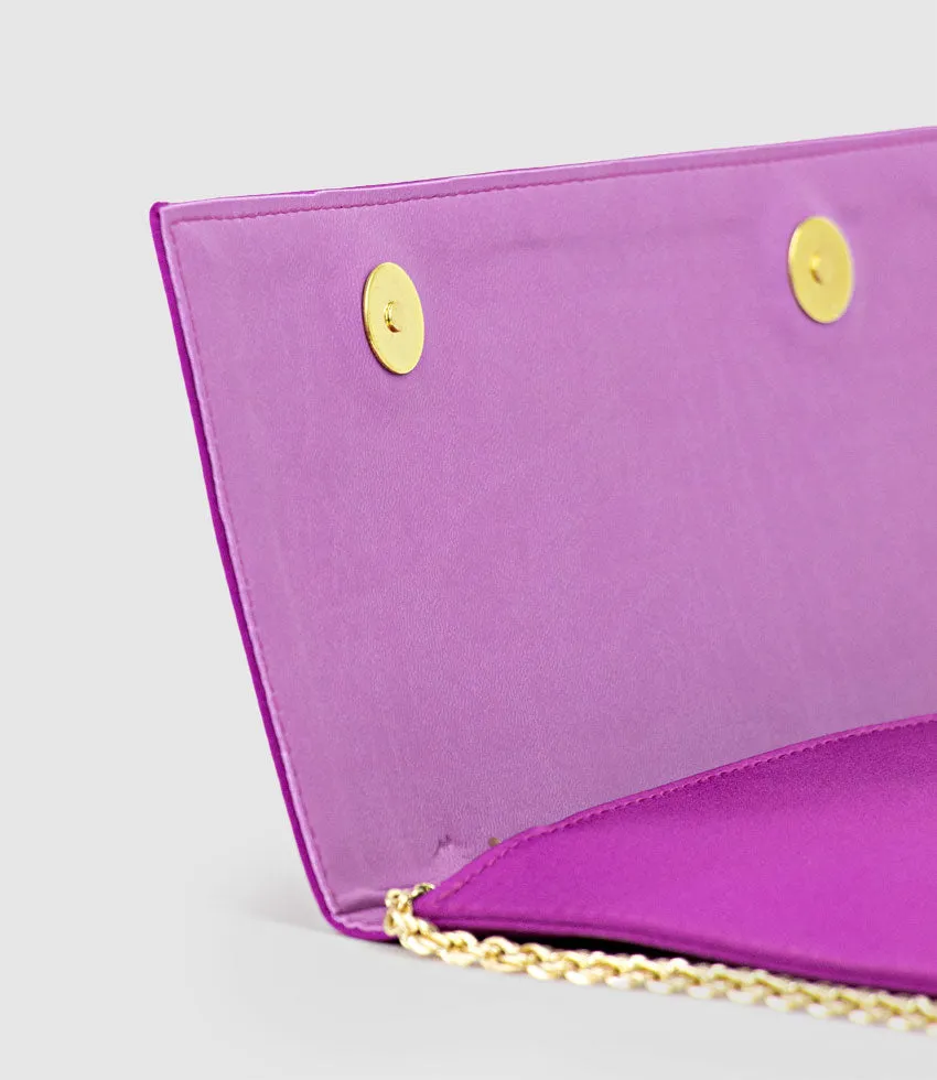 NEVE Envelope Clutch in Magenta Satin sold by Edward Meller product image thumbnail 4