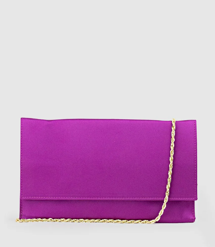 NEVE Envelope Clutch in Magenta Satin sold by Edward Meller