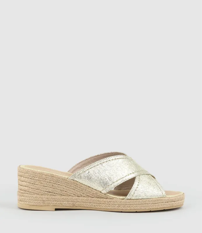 MALINA Crossover Slide Espadrille in Platino sold by Edward Meller