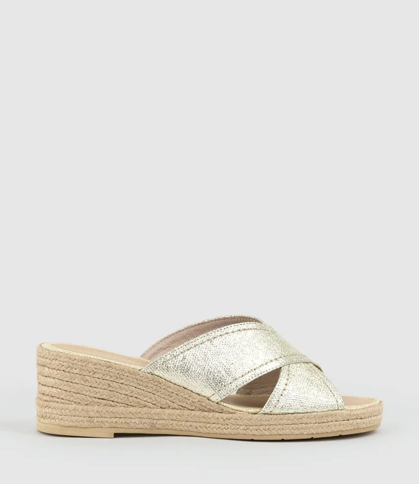 MALINA Crossover Slide Espadrille in Platino sold by Edward Meller