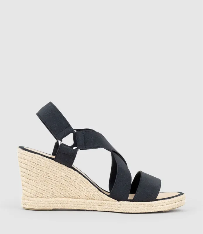 MIRIA Elastic Crossover Espadrille in Black sold by Edward Meller