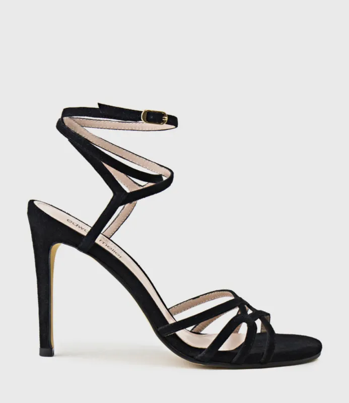 WHIMSY100 Multi Strap Sandal in Black Suede sold by Edward Meller