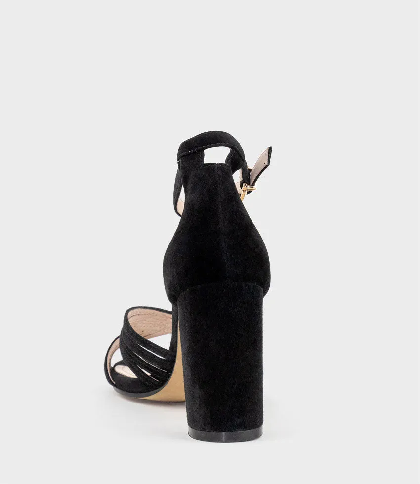 KARINA85 Multistrap Block Heel Sandal in Black Suede sold by Edward Meller product image thumbnail 3
