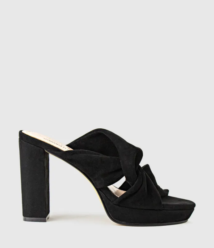 RILANA100 Folded Slide on Platform in Black Suede sold by Edward Meller