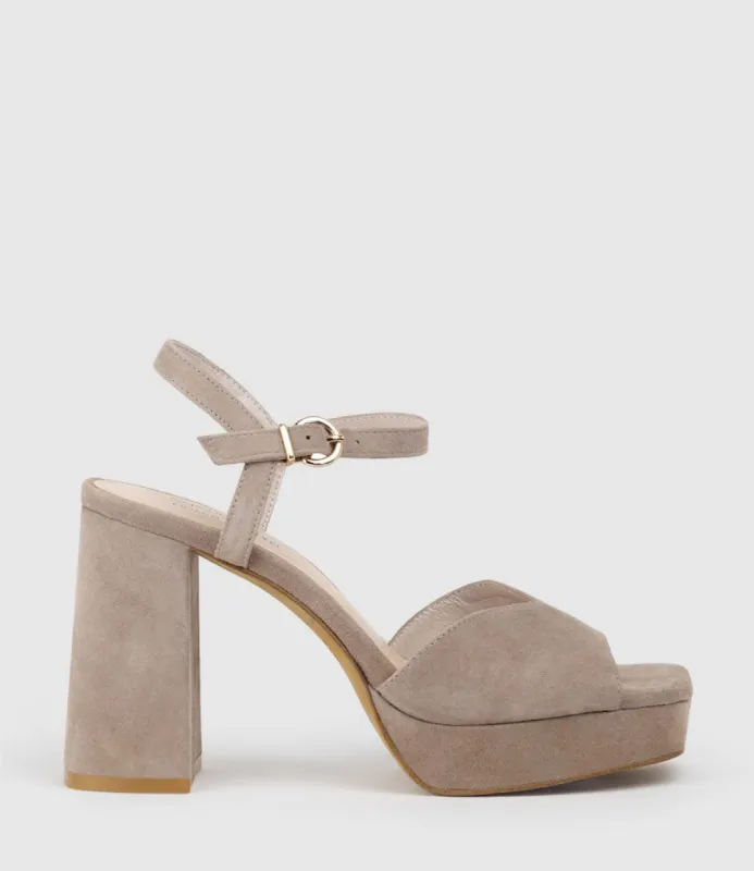 RHIANA95 V Throat Platform Sandal in Nude Suede sold by Edward Meller
