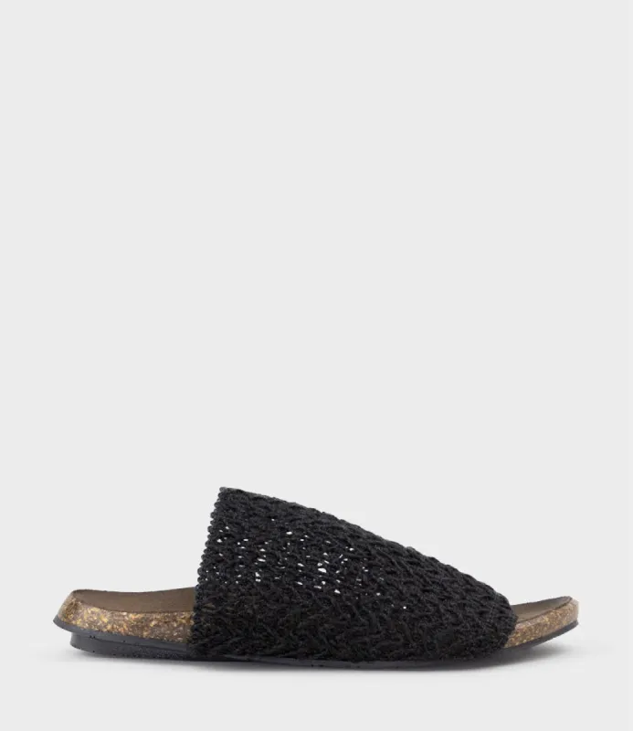 KYNDRA Textured Slide on Footbed in Black sold by Edward Meller