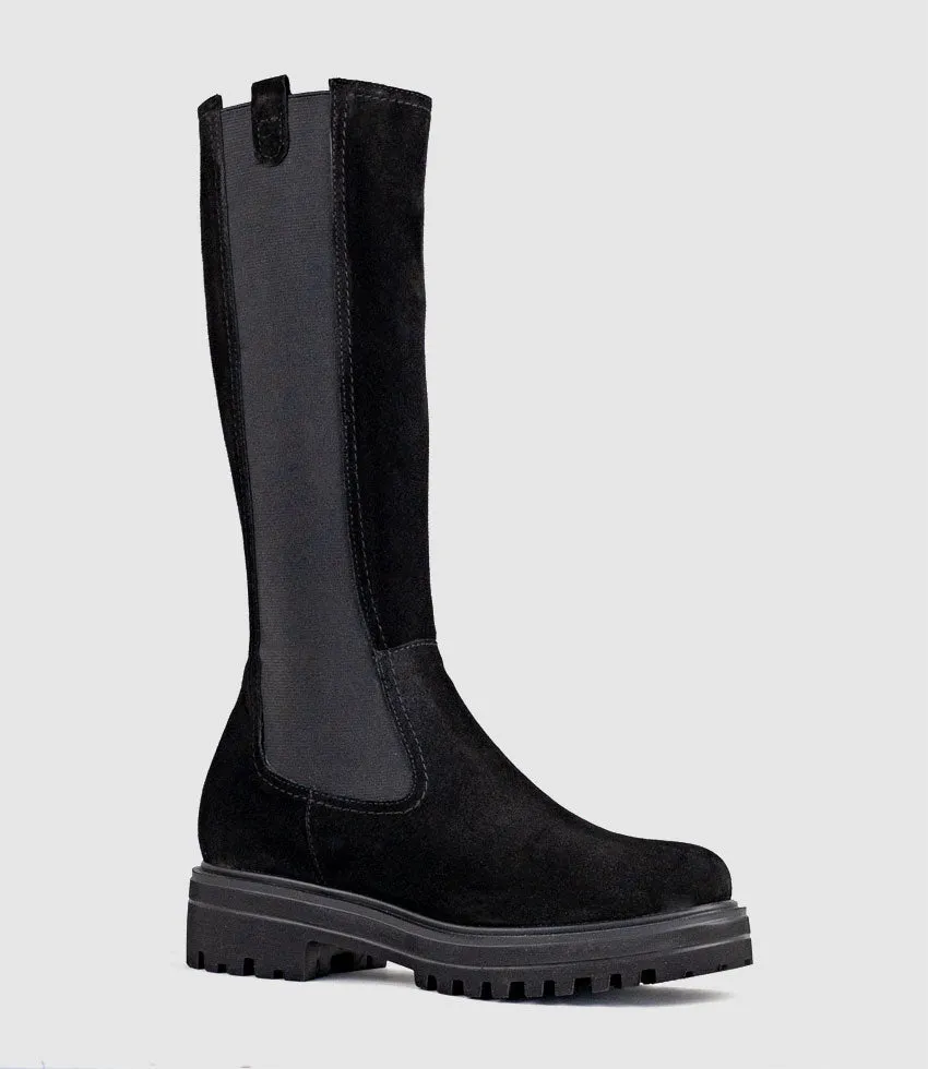 VERNE Knee High Boot with Gusset in Black Suede sold by Edward Meller product image thumbnail 2