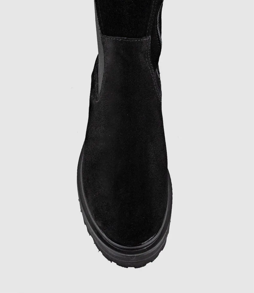 VERNE Knee High Boot with Gusset in Black Suede sold by Edward Meller product image thumbnail 4