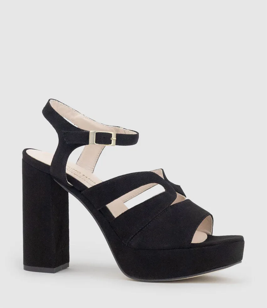 REYA100 Open Toe Platform Sandal in Black Suede sold by Edward Meller product image thumbnail 2