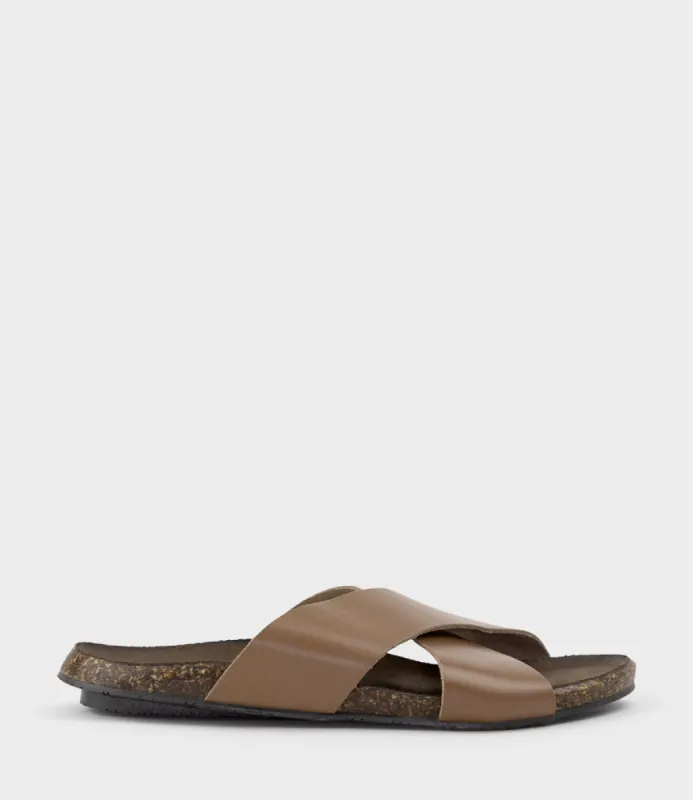 KUMI Crossover Slide on Footbed in Brown sold by Edward Meller