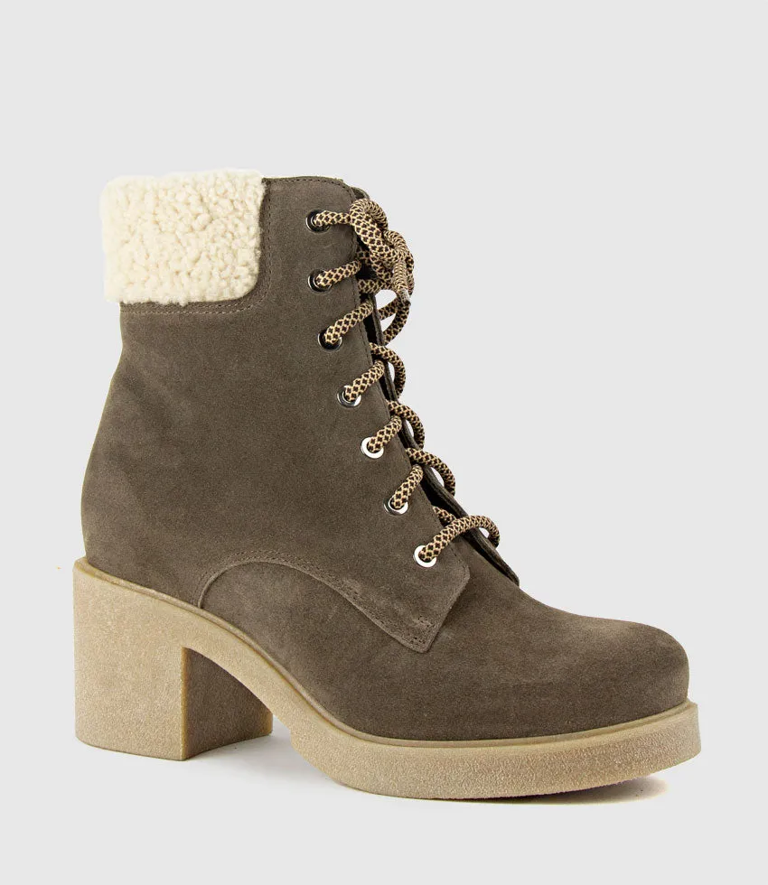 ZOOM Lace Up with Shearling in Stone Suede sold by Edward Meller product image thumbnail 3