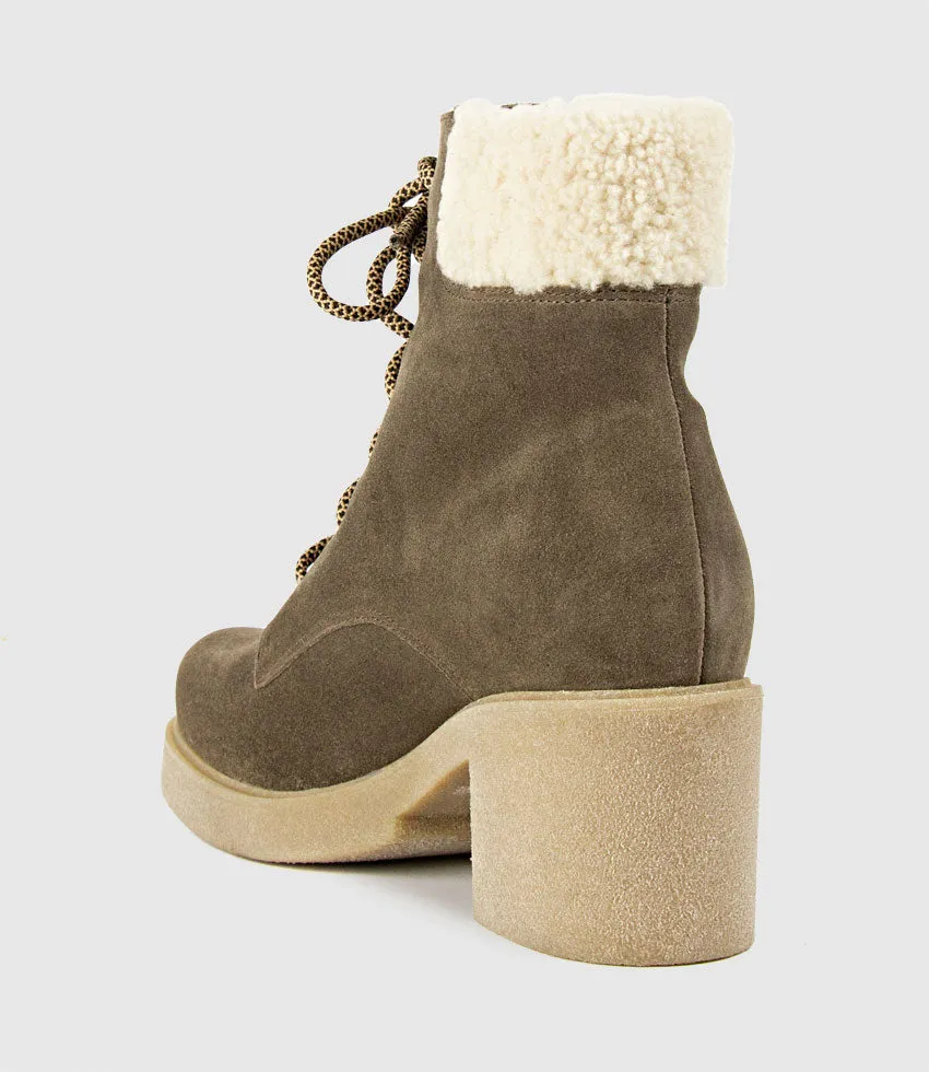 ZOOM Lace Up with Shearling in Stone Suede sold by Edward Meller product image thumbnail 4
