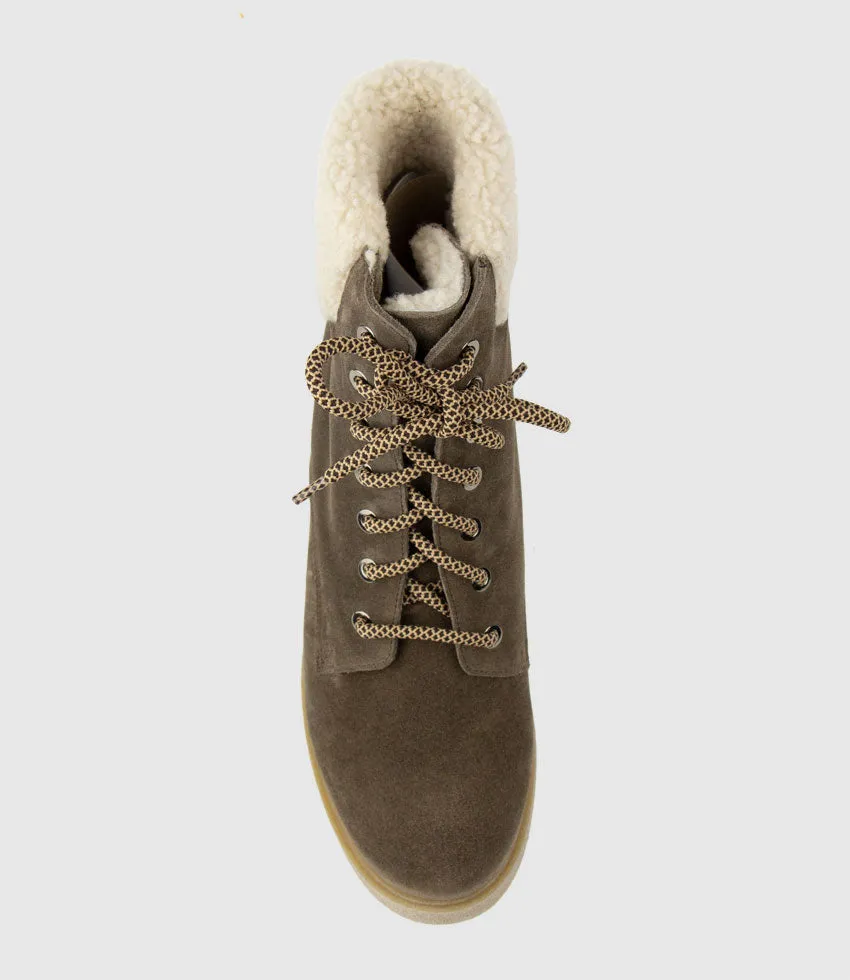 ZOOM Lace Up with Shearling in Stone Suede sold by Edward Meller product image thumbnail 5