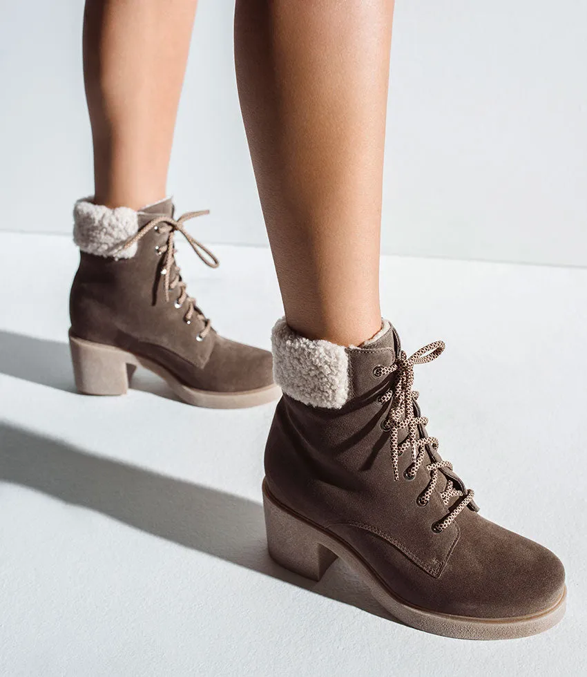 ZOOM Lace Up with Shearling in Stone Suede sold by Edward Meller product image thumbnail 2