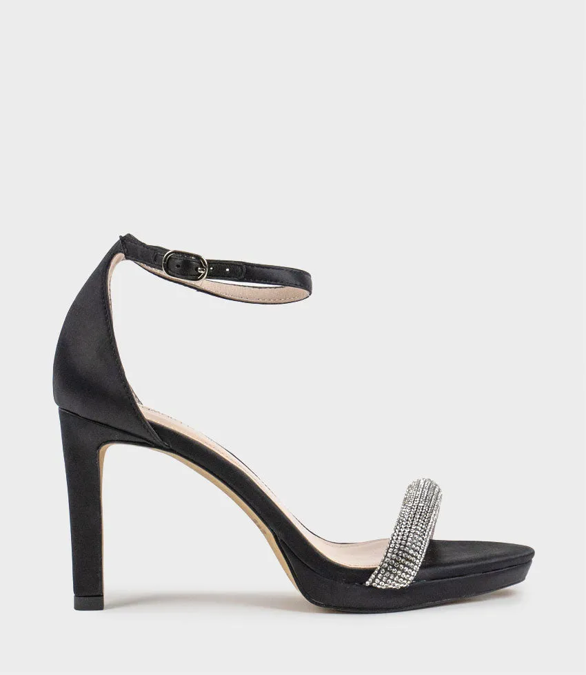 SATINA90 Diamond Band Sandal Platform Sandal in Black Satin sold by Edward Meller