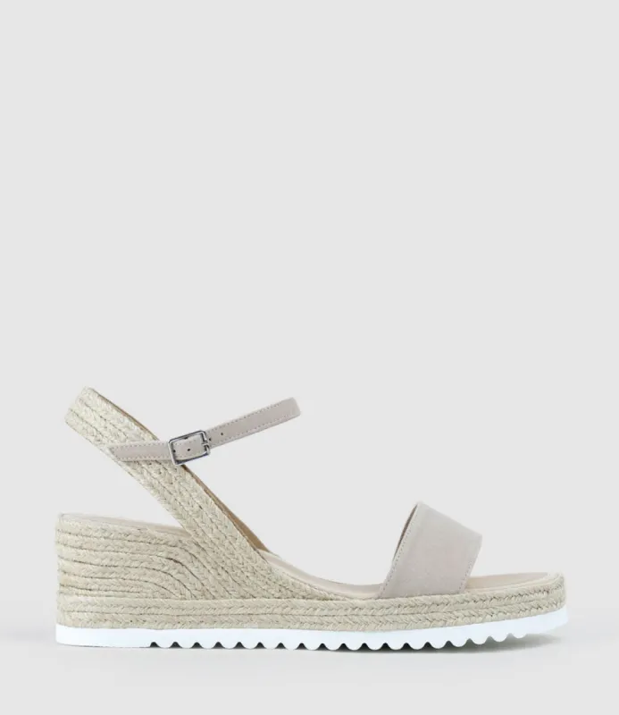 MYLO Single Strap Espadrille in Natural Suede sold by Edward Meller