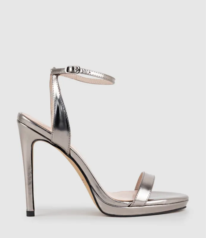 WHISPER110 Single Strap Platform Sandal in Pewter High Shine sold by Edward Meller