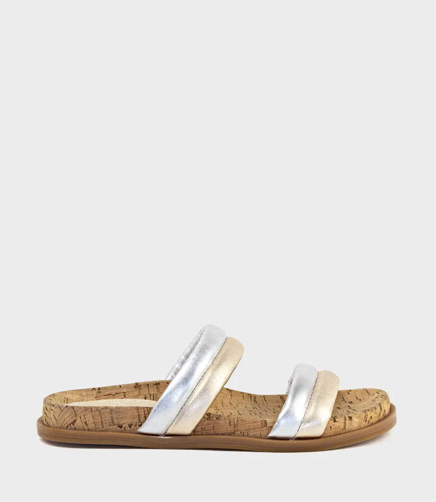 KINALA Two Strap Slide on Unit in Metallic Multi sold by Edward Meller