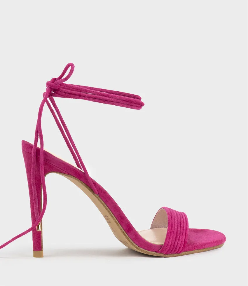 WISTERIA100 Ankle Tie Sandal in Hot Pink Suede sold by Edward Meller
