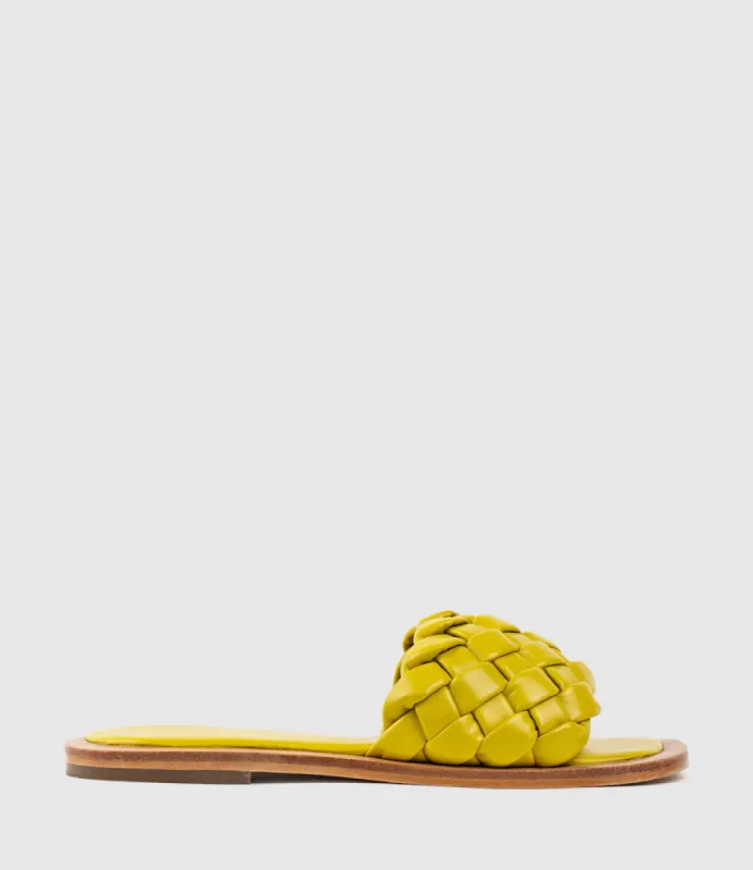 KEIRA Woven Simple Slide in Lemon sold by Edward Meller