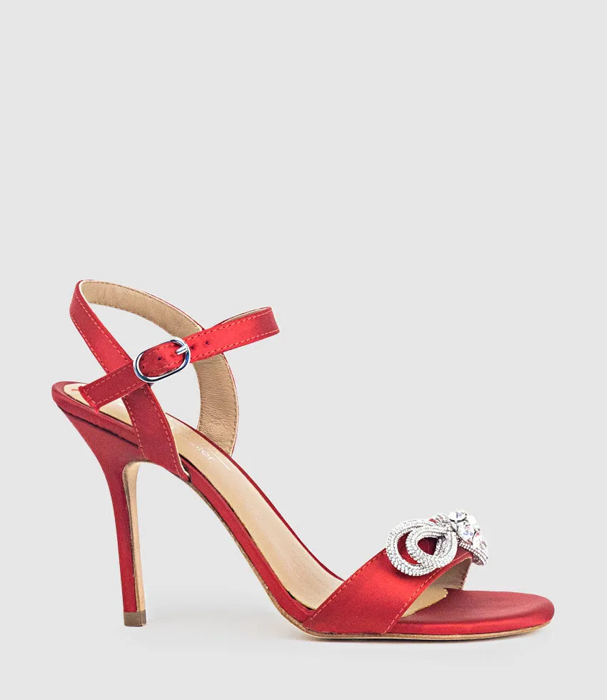 SERENE100 Sandal with Crystal Bow in Red Satin sold by Edward Meller product image thumbnail 3