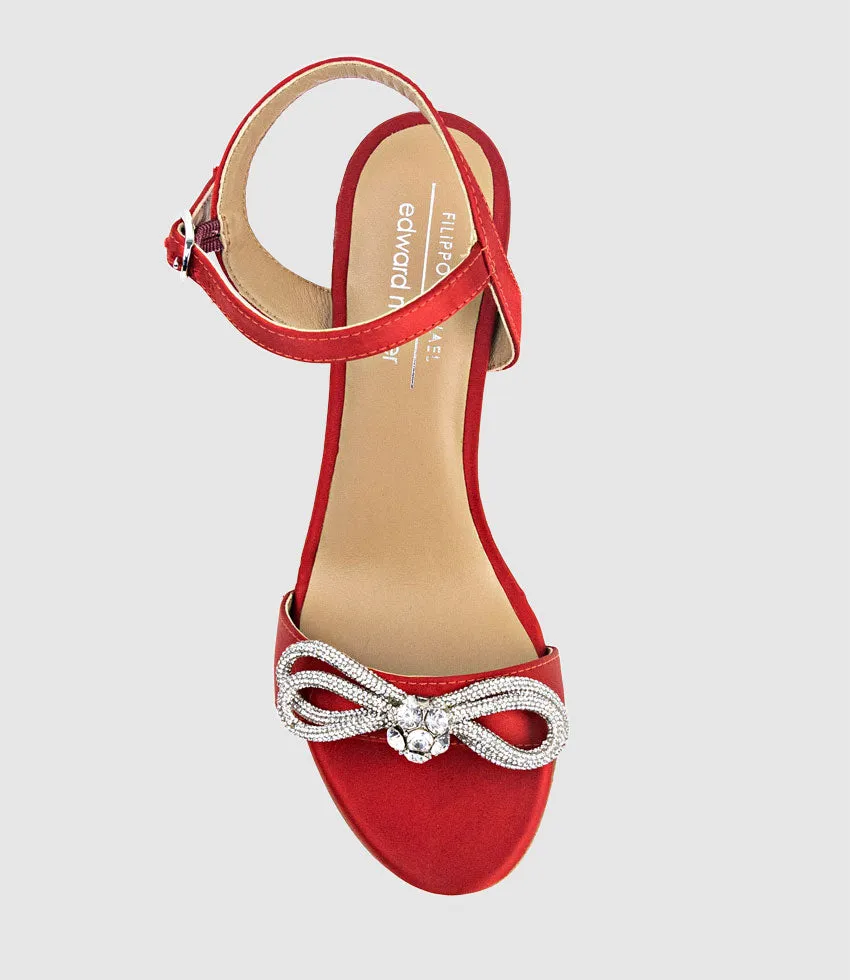 SERENE100 Sandal with Crystal Bow in Red Satin sold by Edward Meller product image thumbnail 5