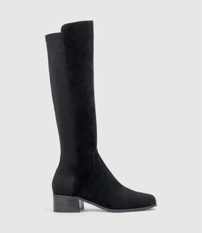 VARA40 Half and Half Knee High Boot in Black Suede sold by Edward Meller